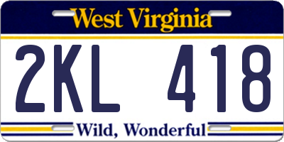 WV license plate 2KL418