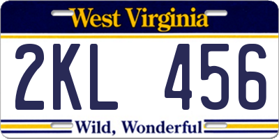 WV license plate 2KL456