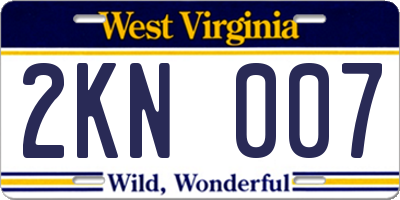 WV license plate 2KN007