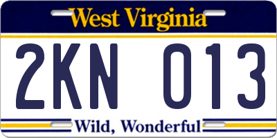 WV license plate 2KN013