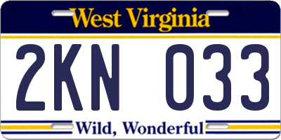 WV license plate 2KN033