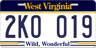 WV license plate 2KO019