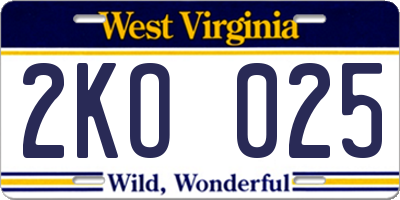 WV license plate 2KO025