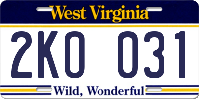 WV license plate 2KO031