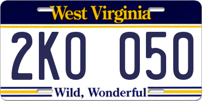 WV license plate 2KO050