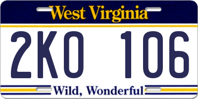 WV license plate 2KO106