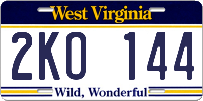WV license plate 2KO144