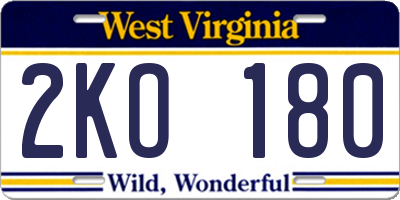WV license plate 2KO180