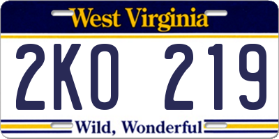 WV license plate 2KO219
