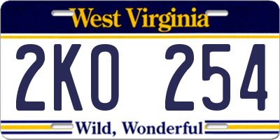 WV license plate 2KO254