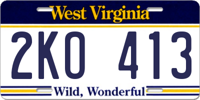 WV license plate 2KO413