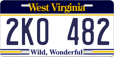 WV license plate 2KO482