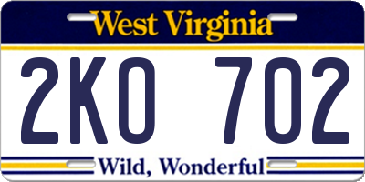 WV license plate 2KO702