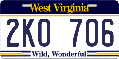 WV license plate 2KO706
