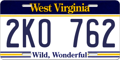 WV license plate 2KO762