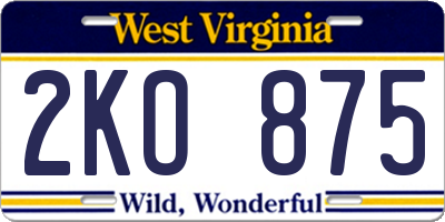 WV license plate 2KO875