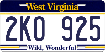 WV license plate 2KO925