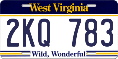 WV license plate 2KQ783