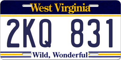 WV license plate 2KQ831