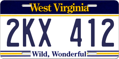 WV license plate 2KX412