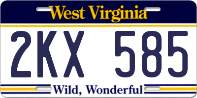 WV license plate 2KX585