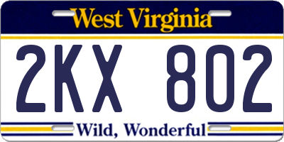 WV license plate 2KX802