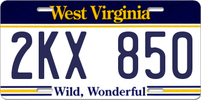 WV license plate 2KX850