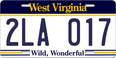WV license plate 2LA017