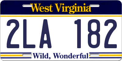 WV license plate 2LA182