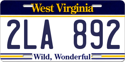 WV license plate 2LA892