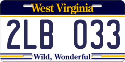 WV license plate 2LB033