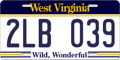 WV license plate 2LB039