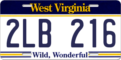 WV license plate 2LB216
