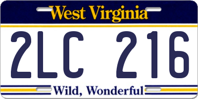 WV license plate 2LC216