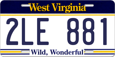 WV license plate 2LE881