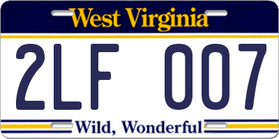 WV license plate 2LF007