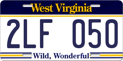 WV license plate 2LF050