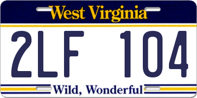 WV license plate 2LF104
