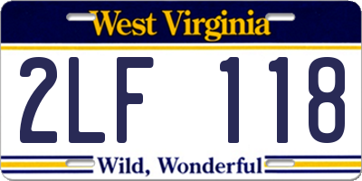 WV license plate 2LF118