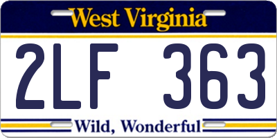 WV license plate 2LF363
