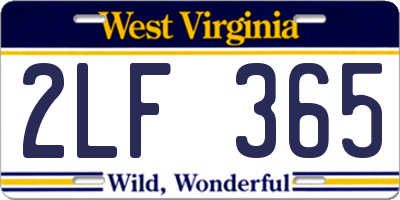 WV license plate 2LF365