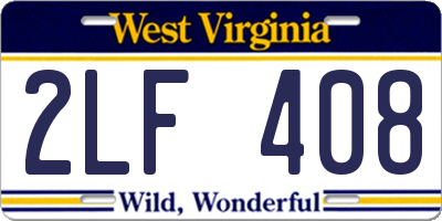 WV license plate 2LF408