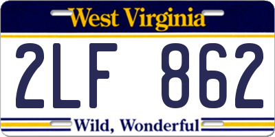 WV license plate 2LF862