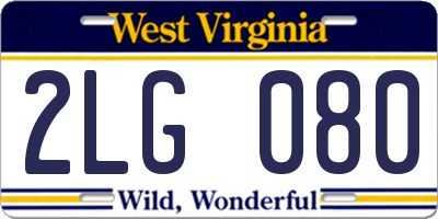 WV license plate 2LG080