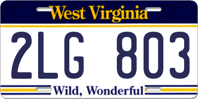 WV license plate 2LG803