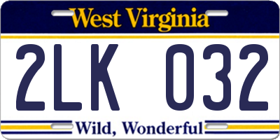 WV license plate 2LK032
