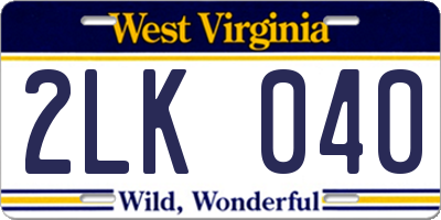 WV license plate 2LK040