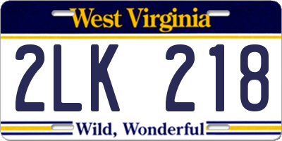 WV license plate 2LK218