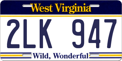 WV license plate 2LK947