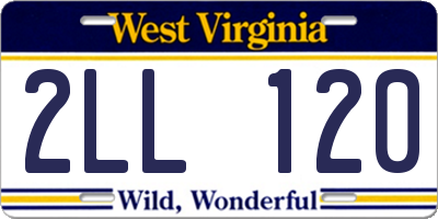 WV license plate 2LL120